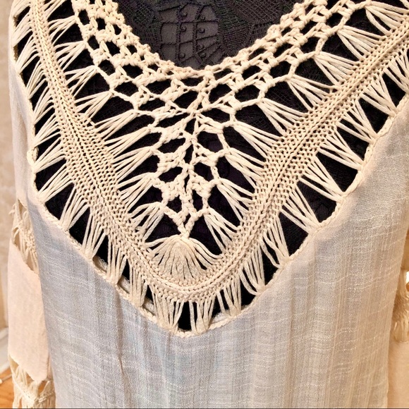 Boho Top V Neck Crochet Tunic Blouse NWOT - Picture 5 of 11